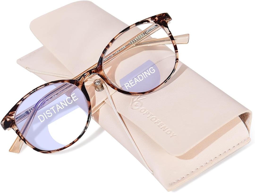 OPTOFENDY Bifocal Reading Glasses for Women, TR90 Round Clear Top Blue Light Computer Readers with Spring Hinge (Tortoise)