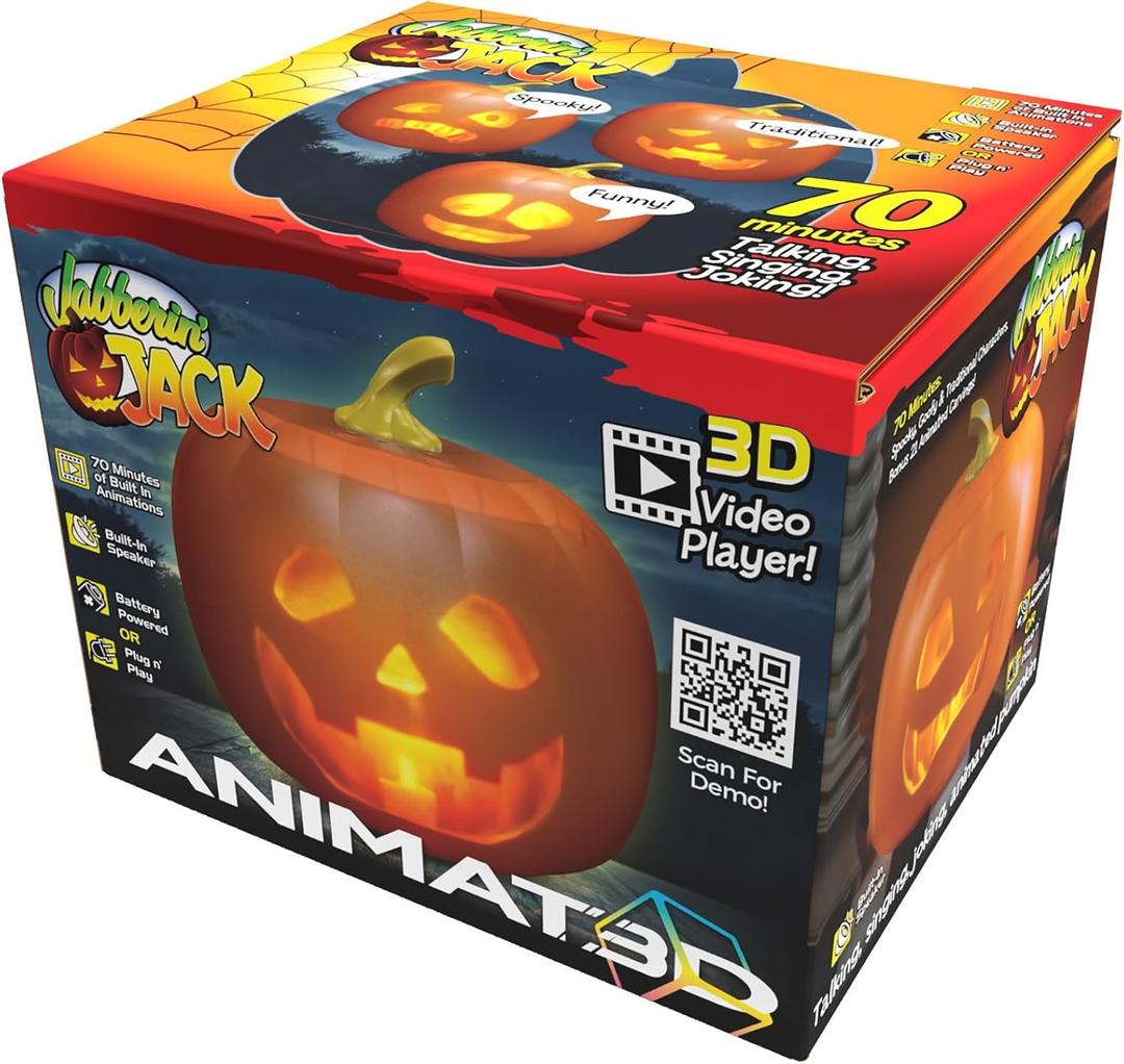 Jabberin' Jack Talking Animated Pumpkin with 8 Inch Screen and Built-in Projector + Speaker