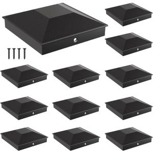 6x6 Post Caps for 5.5inx5.5in Wood Fence Post, Water-Proof UV-Proof Weather Resistance Durable PP Plastic Decking Post Top Cap Cover with Mounting Screws, 12 Pcs, Black, 6x6in 12Pcs