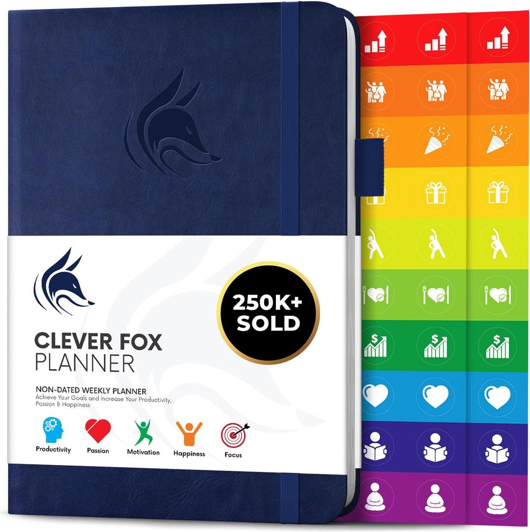 Clever Fox Planner  Undated Weekly & Monthly Planner for Productivity, Time Management & Goals  Organizer Journal  A5 (Dark Blue)