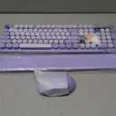 Wireless Keyboard and Mouse Combo - Cute Typewriter Keyboard with Detachable Wrist Rest, Retro Round Keycaps, Foldable Legs, 2.4GHz Full-Size Keyboard for PC, Laptop, Mac, Windows - Trueque (Purple)