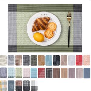 CADONO Placemats Set of 6 Washable Indoor/Outdoor Vinyl Place Mats for Dining Table Durable Non-Slip Heat Resistant PVC Weave Table MatsRhombus-Green
