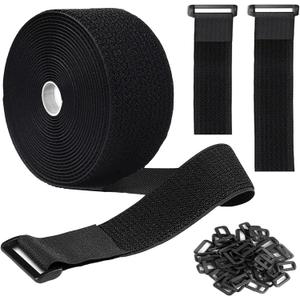 16Ft 2 inch Wide Cable Ties, Jumpso Heavy Duty Hook and Loop Straps with 15 Buckles, Adjustable Straps for Wire, Cord Wraps, Cable Management Storage Straps, Black