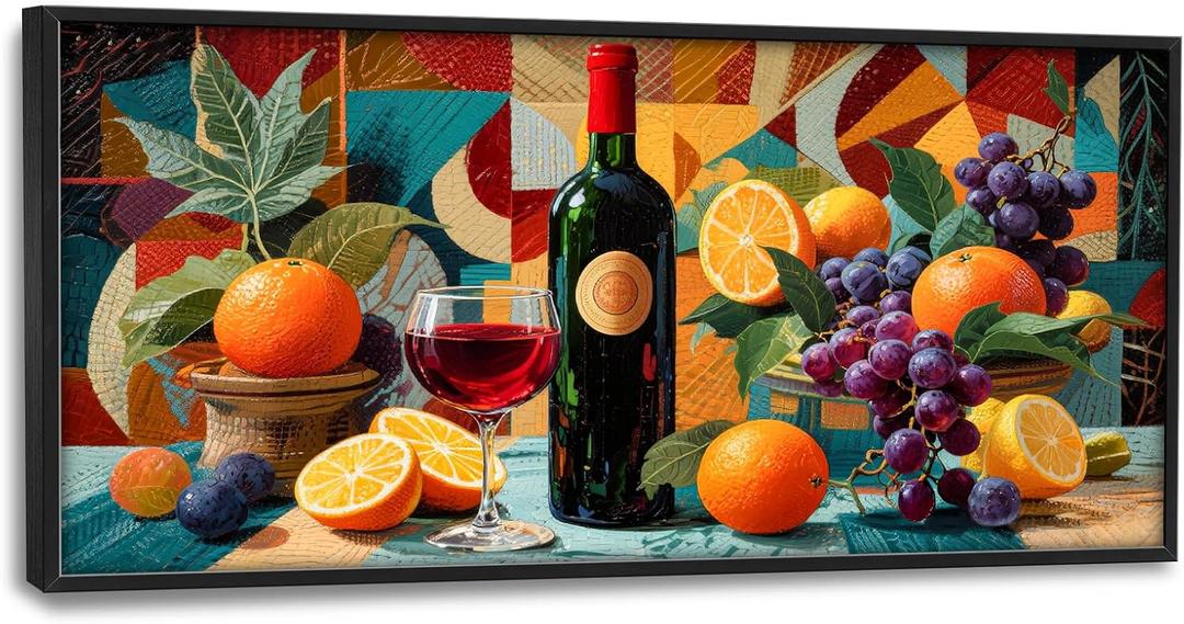 Large Wine Wall Art for Kitchen Dining Room Grapes Fruit Pictures Wall Decor Wine Bottle Canvas Print Painting Home Framed Artwork Decoration Gifts for Bedroom Office 30"x60"
