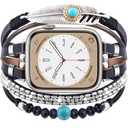 VISOOM Beaded Boho Bracelet CompatibleB For Apple Watch Bands Women 46/45/44/42mm,Posh Multilayer Fashion Handmade Leather Wrap For iPhone iWatch Apple Watch Series 10 9 8 SE 7 6 5 4 3 2 1