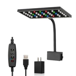Carefree Fish Aquarium LED Light USB 5V RGBW 5730 Timmer 5~10Gal Fish Tank Clip Light for Rimless Tank 10 Brightness Levels 8W with USB Port (Include Power Adapter)