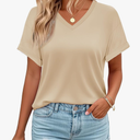 lt  Womens Short Sleeve V-Neck Shirts UPF 50+ Beach Vacation Casual Summer Loose Fit Tops 2025 XL