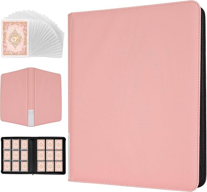 Pink Toploader Card Binder, 9-Pocket Zippered Album with 20 Sleeves, Holds 360 Toploaders, Thermo PU Leather Acid-Free Collector Organizer for Pokemon, Sports Cards, TCG & K-pop Photocards
