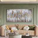 Acocifi Beige Neutral Canvas Wall Art Living Room, Abstract Leaf Gold Textured Painting, Modern Minimalist Picture Artwork Framed for Bedroom Dining Room Office Home Extra Large Decor 58"x29"