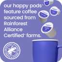 happy coffee dark roast coffee pods, 60 count, notes of cocoa & contentment, compatible with most K-cup brewers, rainforest alliance certified (EXP 02/28/26)