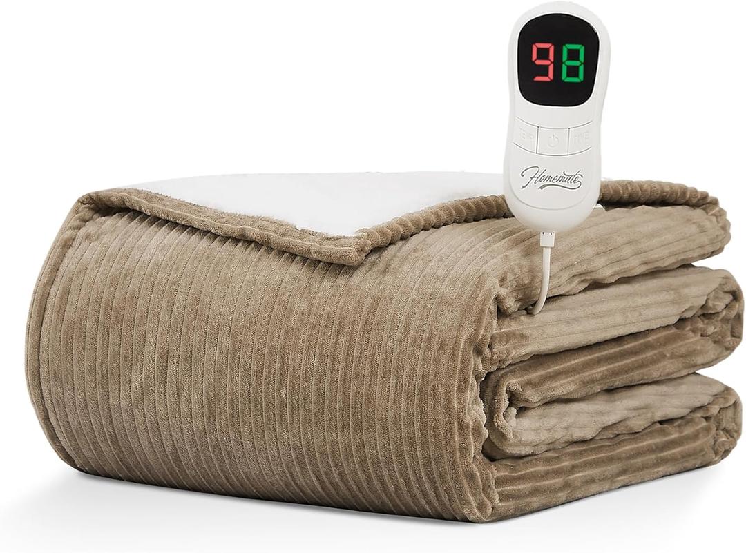 Homemate Electric Heated Blanket Twin - 62"x84" Heating Blanket Twin Size 1/2/4/6/8 Hours Auto-Off 10 Heat Level Over-Heat Protection Soft Flannel Sherpa ETL Certification