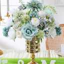 Floweroyal Artificial Flowers Combo Teal Blue Flowers Mix Silk Flowers Dahlia Roses with Stems for DIY Wedding Bridal Bouquets, Baby Shower, Floral Arrangement, Table Centerpieces, Home Decorations.
