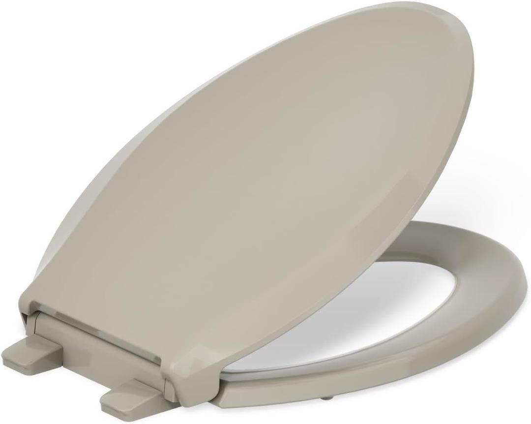 KOHLER 4636-RL-G9 Cachet ReadyLatch Elongated Toilet Seat Slow Close, Soft Close Toilet Seat Quiet Lid, Contoured Grip-Tight Bumpers Installation Hardware, Apartment Essentials, Sandbar