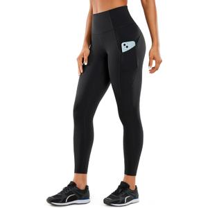CRZ YOGA Women's Naked Feeling Workout Leggings 25 Inches - High Waisted Yoga Pants with Side Pockets Running Tights (Large, Black)