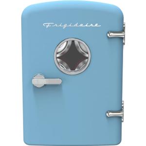 Frigidaire Retro Mini Personal Fridge Cooler, Holds up to 9 Cans, Portable for Car, Office, Bedroom, Dorm Room, or Cabin, Includes 110V AC and 12V DC cords - 11.8"D x 7.1"W x 10.1"H, Blue