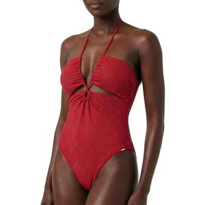 ELUWE Women's Textured Cutout One Piece Swimsuit - Halter Monokini Tummy Control Bathing Suit Slimming (Red, M)