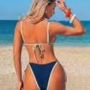 ZAFUL Womens Triangle Color Block Bikini Set 2 Piece Bathing Suits String Swimsuit Cheeky Thong Bottom Beach Resort Swimwear (Blue, S)