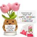 Gossby Handmade Positive Tulip Flower Crochet - Sometimes You Forget You're Awesome - Inspirational Gift for Women - Birthday, Appreciation, Positive Gift for Teacher, Mom, Friend, Coworker
