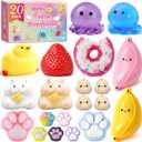 20Pcs Taba Squishy Pack Fidget Toys, Include Squishies Chick, Cat Paws, Hamster, Strawberry Toys, Sensory Toys for Kids, Classroom Birthday Gifts, Goodie Bag Stress Relief Toys (11big+9small)