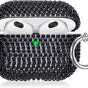 Sparkling Diamond Case Compatible with AirPods 3rd Generation Case (2021), AirPods 3 Case Bling Rhinestone for Girl and Women, Shockproof Protective Cute Cover Case with Keychain (Silver) (Black)