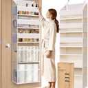 5 Tiers Over the Door Organizer with 10 Mesh Side Pockets, 44 lbs Weight Capacity Closet Hanging Storage Organizer with Large Clear Window Kids Toys, Shoes, Diapers, Beige