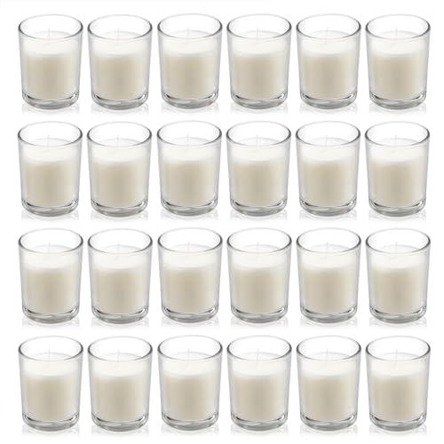 Housecret 15 Pack Warm White Unscented Clear Glass Filled Votive Candles. Hand Poured Wax Candle Ideal Gifts for Aromatherapy Spa Weddings Birthdays Holidays Party