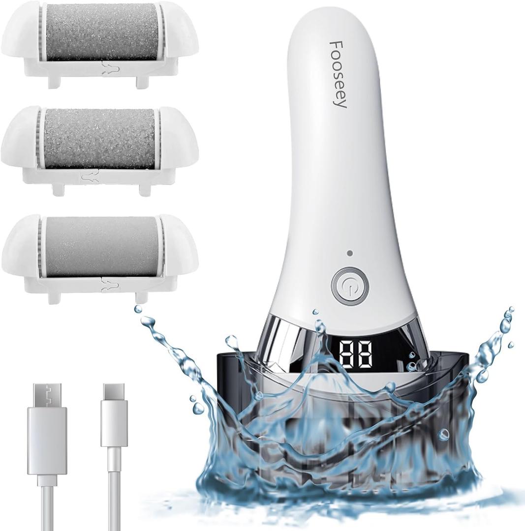Electric Foot Callues Remover - FSA&HSA Eligible, Portable Electric Foot Files with 3 Heads, Rechargeable Feet File for Foot Care, Waterproof Deadskin Remover, Pedicure Tool for Dry and Crack Feet