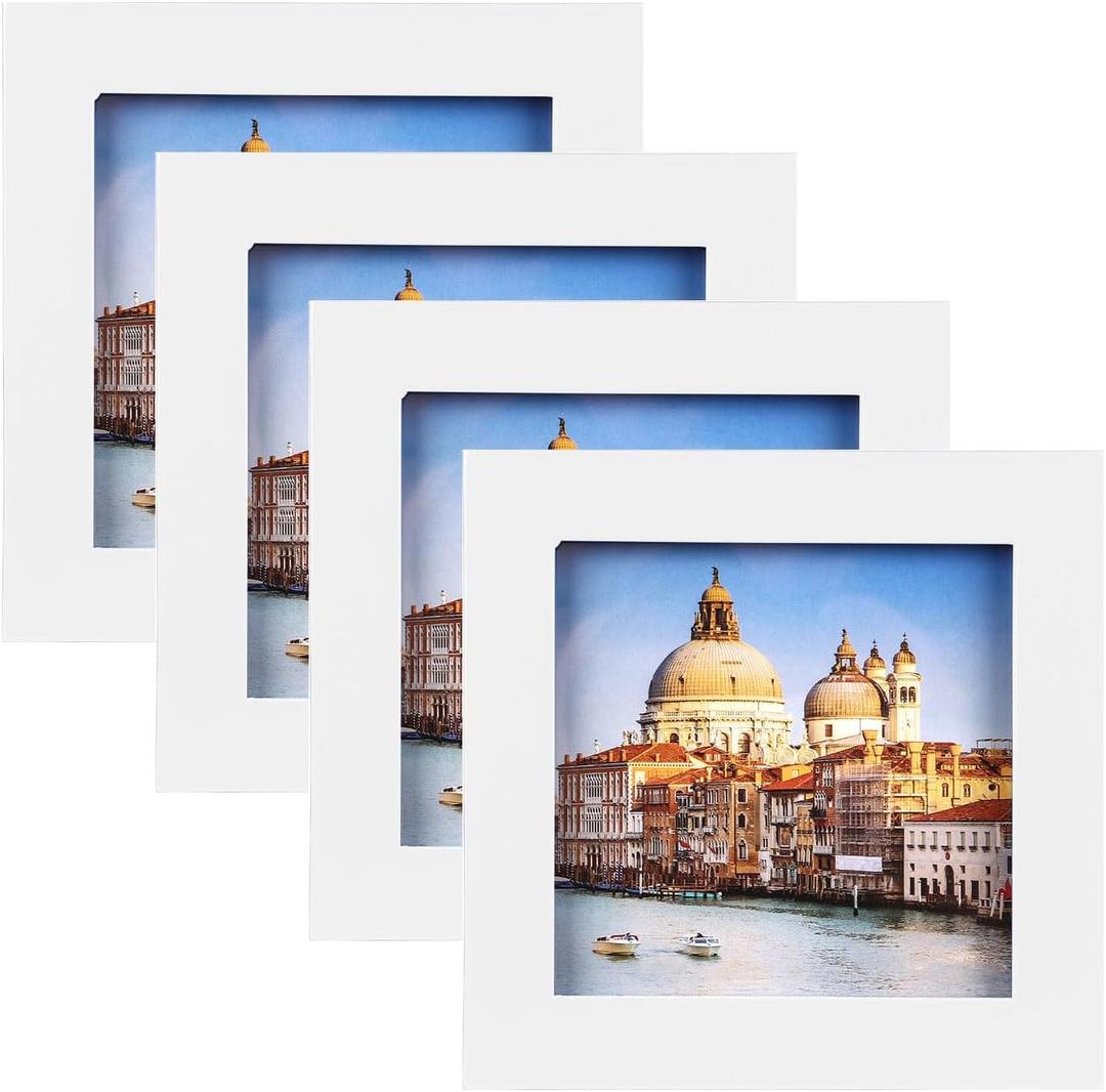 wyooxoo 4x4 Picture Frames Set of 4 Solid Wood Photo Frames Colorful Frame with HD Plexiglass, Wall or Tabletop Display, White