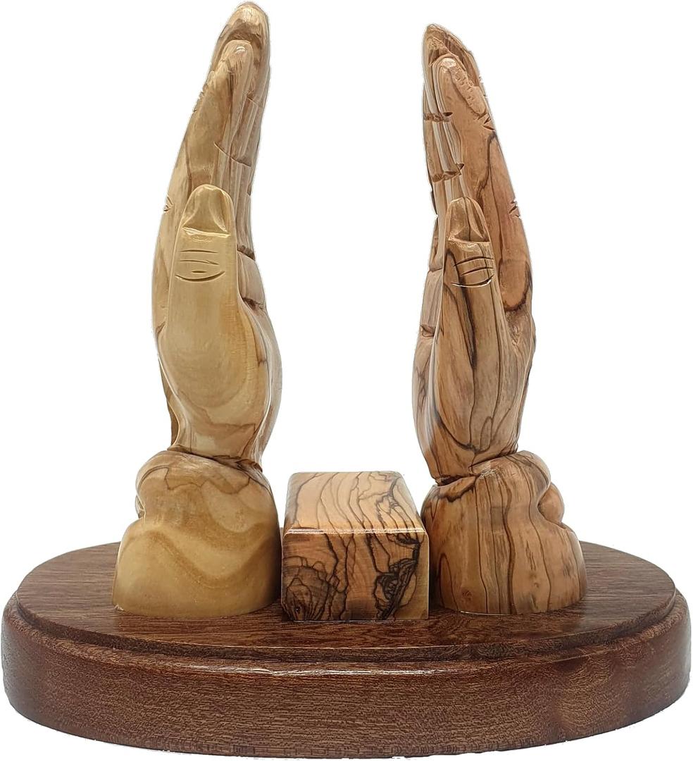 ZULUF Handcrafted Olive Wood Praying Hands Bible Stand 7.4 Hand-Carved Book Holder from Bethlehem Elegant Christian Home Décor & Gift