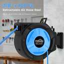 Retractable Air Hose Reel, 3/8" x 100 Ft Hybrid Hose Air Compressor Hose Reel with 6.5 Ft Lead-in Max 300 PSI, Air Hose with Any Length Lock, Automatic Rewind, 180 Swivel Bracket, Quick Coupler