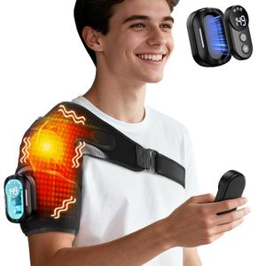 Cordless Shoulder Heating Pad with Massage for Frozen Shoulder Rotator Cuff Pain Relief,5000amh Battery Powered Detachable Controller Heated Massage with 5 Heats &Vibrations