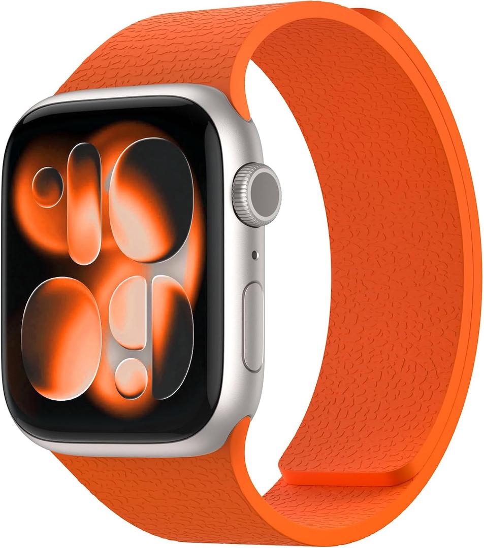 Magnetic Silicone Band Compatible with Apple Watch Band 42mm 41mm 40mm 38mm Series 11 10 9 8 7 6 5 4 3 & SE 3/2/1 Strong Magnetic Clasp, Waterproof & Adjustable (Orange)