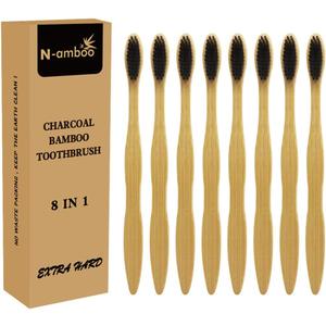 Extra Hard Bamoo Toothbrush 8 Pieces of One Pack Firm Bristles Super Hard Toothbrush