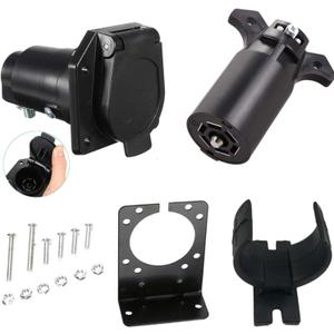 NEWSUN® Complete Set 7 Pin Trailer Plug & 7 Way Socket, Blade Connector, Heavy Duty Mounting Bracket Kits, Ultimate Towing for Truck, Trailer, RVs, Campers - Waterproof and Durable NEWSUN® Complete Set 7 Pin Trailer Plug & 7 Way Socket, Blade Connector, Heavy Duty Mounting Bracket Kits, Ultimate Towing for Truck, Trailer, RVs, Campers - Waterproof and Durable