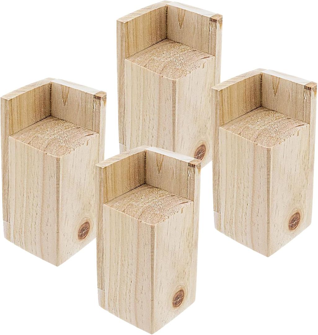 LC LICTOP Solid Pine Wood Bed Frame Risers 4Pcs, 4 Inch Rising Height, Support 880 lbs, L Shape Furniture Lifter for 4 Corner Under Bed Storage Desk Sofa Chair