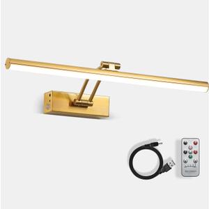 Picture Light,5200mAh Battery Picture Light with Remote, 16inches Metal Frame Light for Paintings, Rechargeable Display Wall Lamp for Gallery Portrait Artwork (Brass) (Copper-Curved arm)