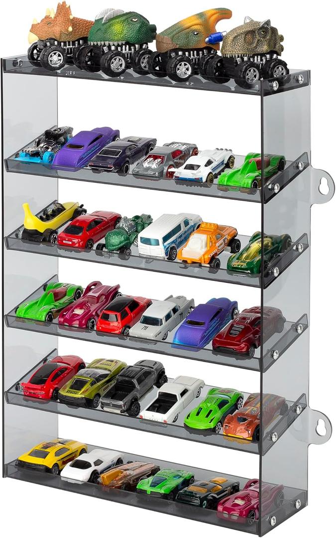 KISLANE Acrylic Display Case for Toy Cars & Matchbox Cars, 6 Tiers Matchbox Cars Display Case, Sturdy Assembly Storage Case Display of 48 Toy Cars Matchbox Cars (6- Tiers Gray)
