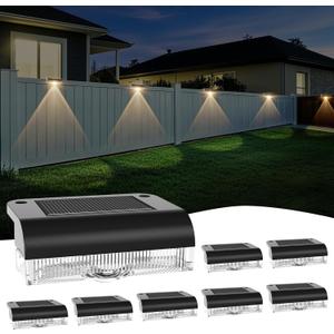 A.bigwhale Solar Fence Lights Outdoor, LED Solar Deck Light Waterproof, 8 Pack Balcony Lights Outside Solar Powered for Outdoor Stairs, Step, Railing, Yard, Patio Decor, Warm White