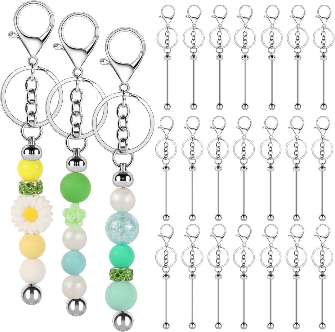 22 Pack Beadable Keychain Bars DIY Blank Beadable Keychains Creative Customized Keychains Bar Keychain Making Kit for Women Man Jewelry Making Gift (Silver)