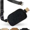 Boutique Fleece Belt Bag | Sherpa Crossbody Bag Fanny Pack for Women Fashionable | Everywhere Waist Pack | Small Fashion Travel Chest Bag (Small Strap Length, Black Fleece)