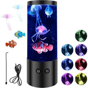 Rechargeable Jellyfish Lamp Decorative Aquarium Night Light for Home Office Jellyfish Changing Mood Light Jellyfish Lamp for Decoration ZHAZHAMO(Black)