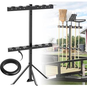 Utility Trailer Tool Rack, Shovel Rack for Truck, Rake Shovel Holder Landscape Hand Tool Accessories for Trailer Truck with 6 Rubber Holes with Brackets, Black
