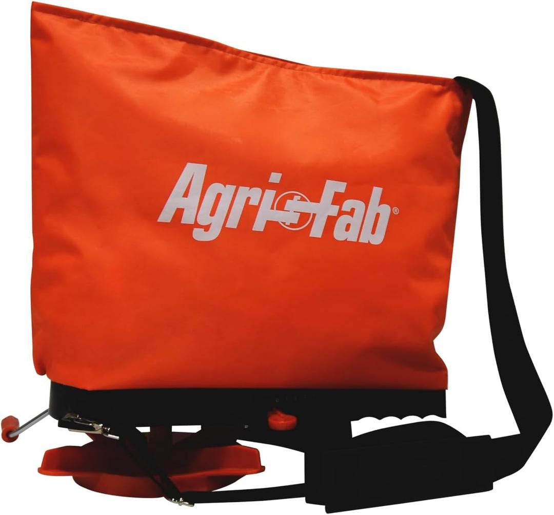 Agri-Fab 45-0639 25 lb. Handheld Bag Seeder Spreader with Waterproof Bag, Enclosed Gears, Adjustable Shoulder Strap, Rear Baffle, Orange