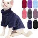 SUNFURA Turtleneck Sweater Coat for Cat, Sphynx Clothes Pajamas for Cats Only, Kitten Fleece Pullover Sweaters with Sleeves, Pet Warm Jumpsuit Sweatshirt for Cold Weather, Navy Blue L