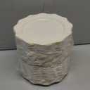 WDF 200PCS Ivory Plastic Plates with Gold Rim - Cream Plastic Plates - Include 100 Dinner & 100 Dessert Fancy Disposable Plate for Party - Heavy Duty Plate for Wedding/Baby Shower/Spring/Mother's Day