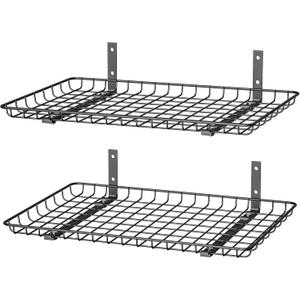 EVERHANGER Garage Wall Shelves 12x24 Inch, Wall Mounted Storage Shelf, Metal Shelf Rack, Heavy-Duty Shelf Organizer 2 Pack, Black