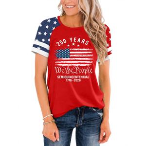 American Flag Shirt Women 4th of July Shirts USA Flag Graphic Patriotic Tshirt Raglan Color Block Tops (Red, M)