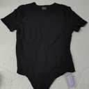 MANGOPOP Womens Short Sleeve Bodysuit Crew Neck Double Lined T-shirt Tops Second Skin Bodysuit Collection (Medium, A-black)