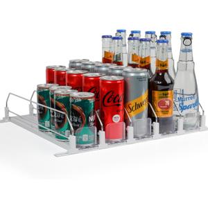 Dwella Drink Organizer for Fridge with Pusher Glide, 5 Rows Spring Loaded Fridge Drink Dispenser, Self Pushing Soda Can Organizer for Refrigerator, Bottle Beverage Organizer for Fridge Drink Holder
