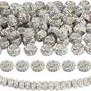 PONABEADIY 1 Box 35PCS European Rhinestone Beads Large Hole AB Color Diamond Hair Crystal Fairy Wand Clay Glitter Rondelle Spacer Charms Bead Bulk for Jewelry Making Pens Bracelets DIY Craft Supplies